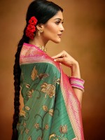 Green And Pink Soft Handloom Banarasi Silk Saree